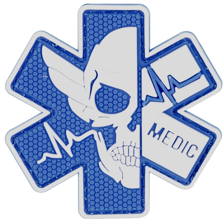 Paintball / Airsoft PVC Klettpatch (Death Medic NIGHT/blau)